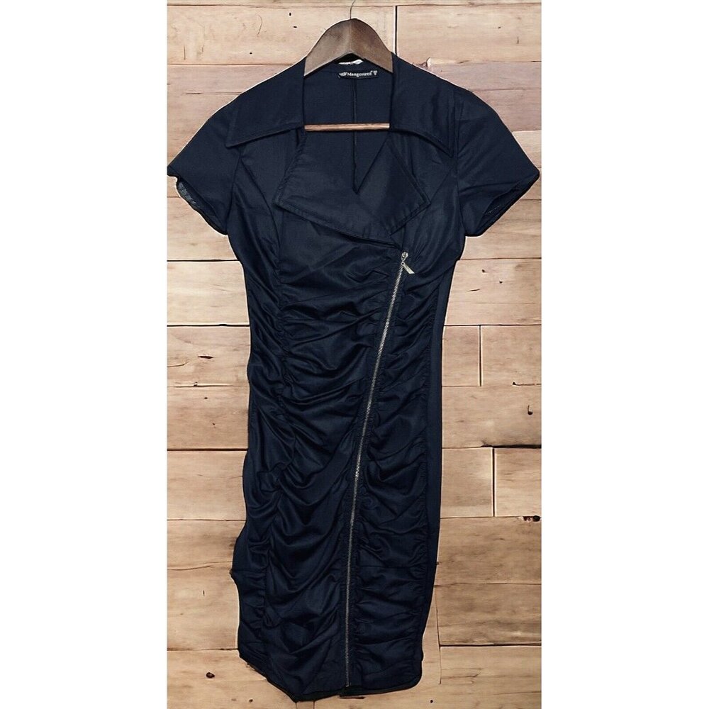 NWOT Mangosteen Dress Size Small Navy Blue Ruched Front Zip V Neck ($360)